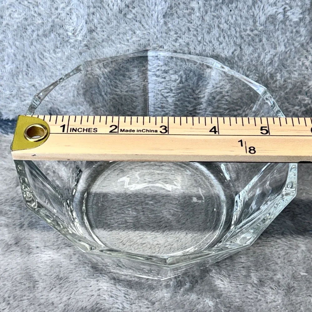 Bormioli Italy Octagonal Glass Bowl Serving Fruit Heavy Clear Faceted‎ Vintage